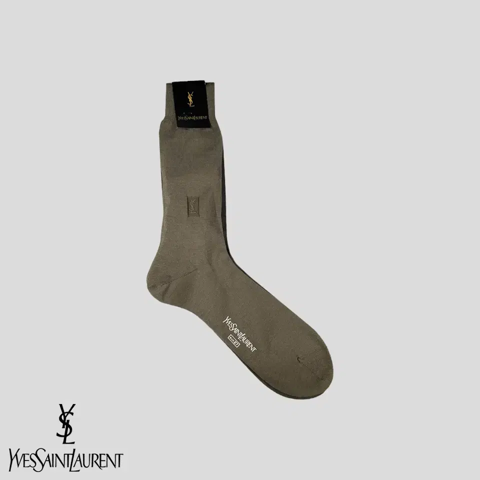 YSL Yves Saint Laurent Olive Khaki Tonal Embroidered Formal Socks Long Socks New 270