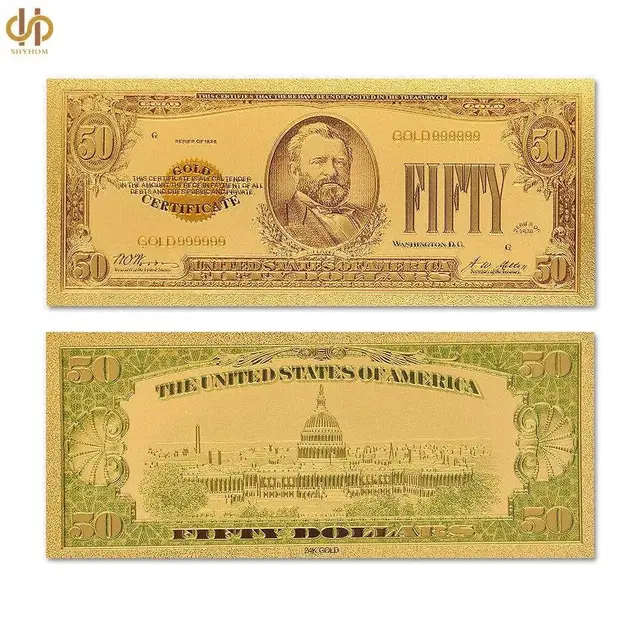 NEW 1928년 $50 금 24K 기념용 수집 기념 황금 지폐 화폐 돈