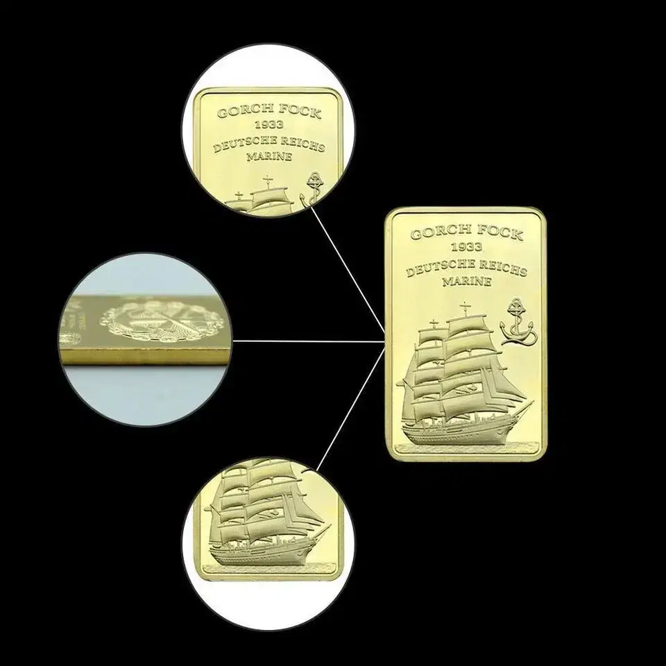 새 1온즈 독일 해군 금 도금 금속 동전 기념 골드바 순금 황금