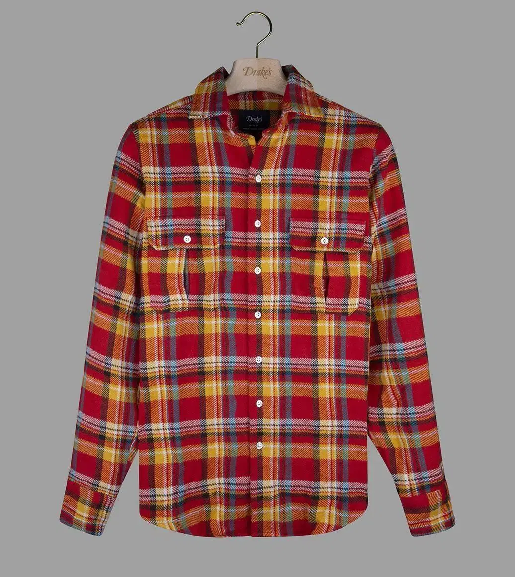 [NEW, XS 36] Drex Red Check Heavy Flannel Two-Pocket Workshirt