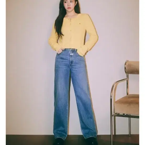 마리떼 - W HIGH STRAIGHT DENIM PANTS blue