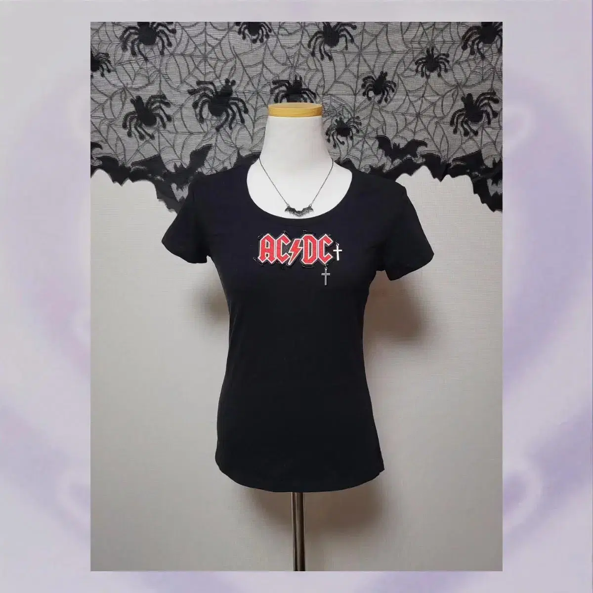 AC/DC Logo & Cross Pendant Rock T-Shirt