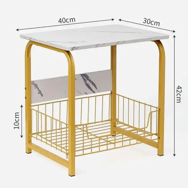 [무료배송] 대리석 패턴 소파테이블 침대테이블  모던골드 사각철제 협탁