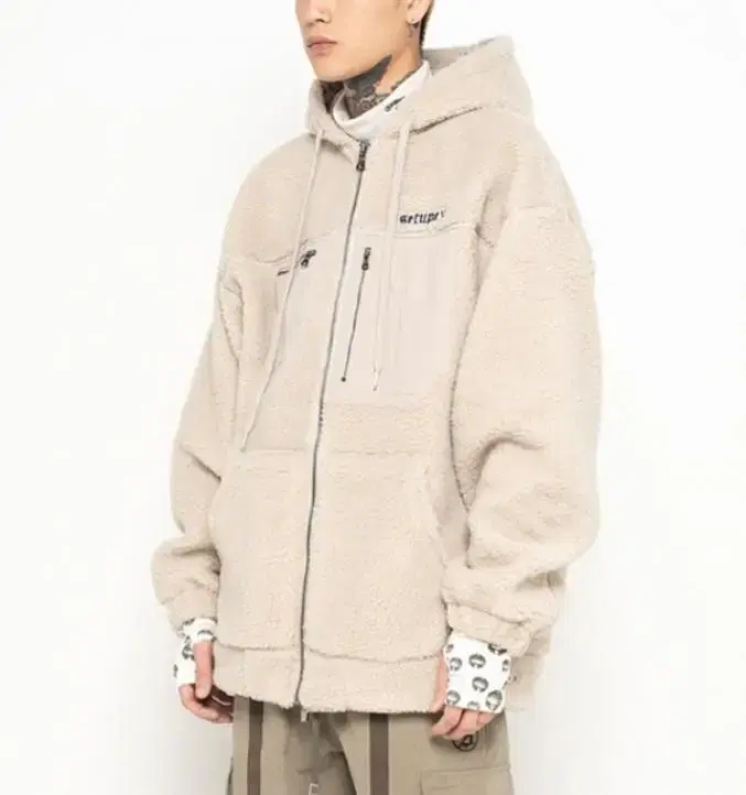 SetupIxDouble Hooded Zip-up Jacket - Beige