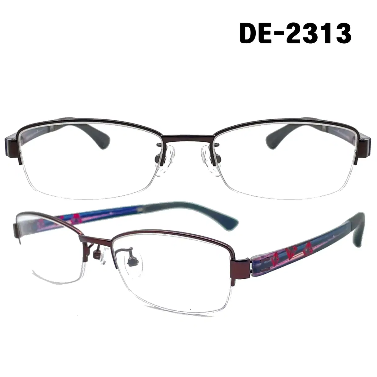 Domestic export square semi rimless fashion horn rim iron rim lightweight TR glasses DE-2313