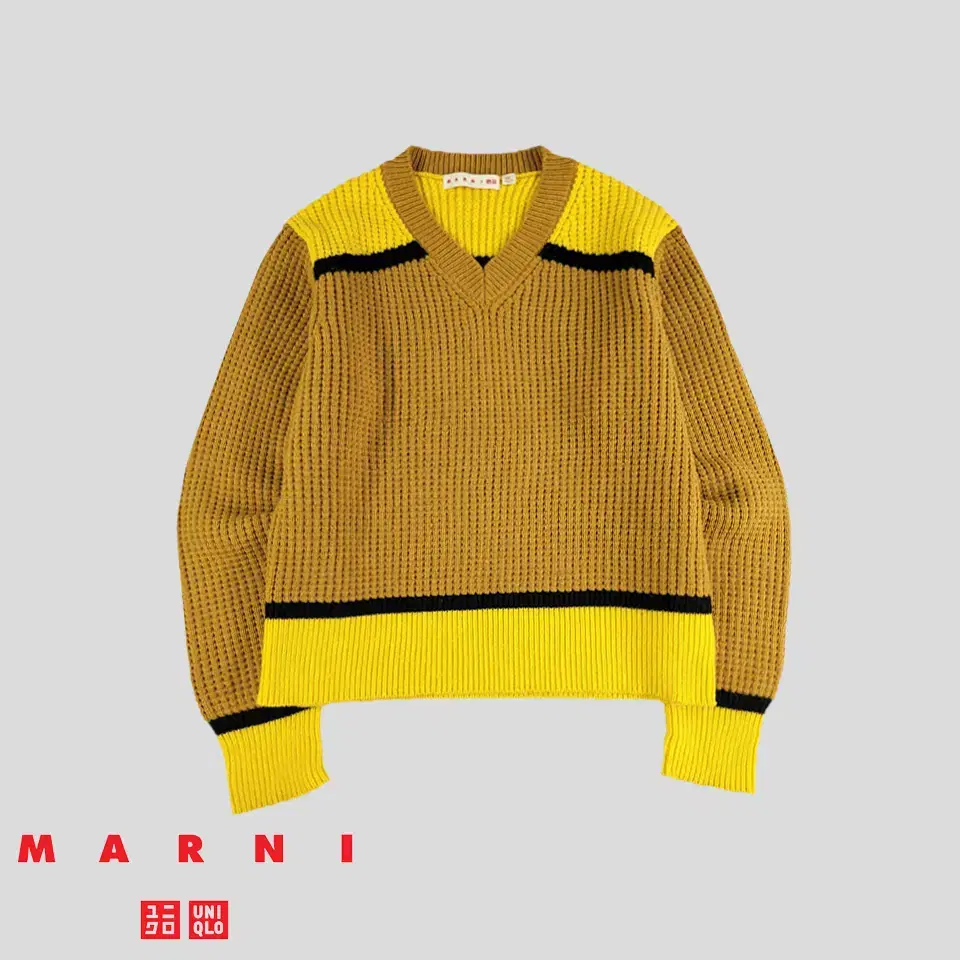 Uniqlo X Marni Mustard Yellow Black Colorblocked Lining Waffle Pattern Wool Blend V