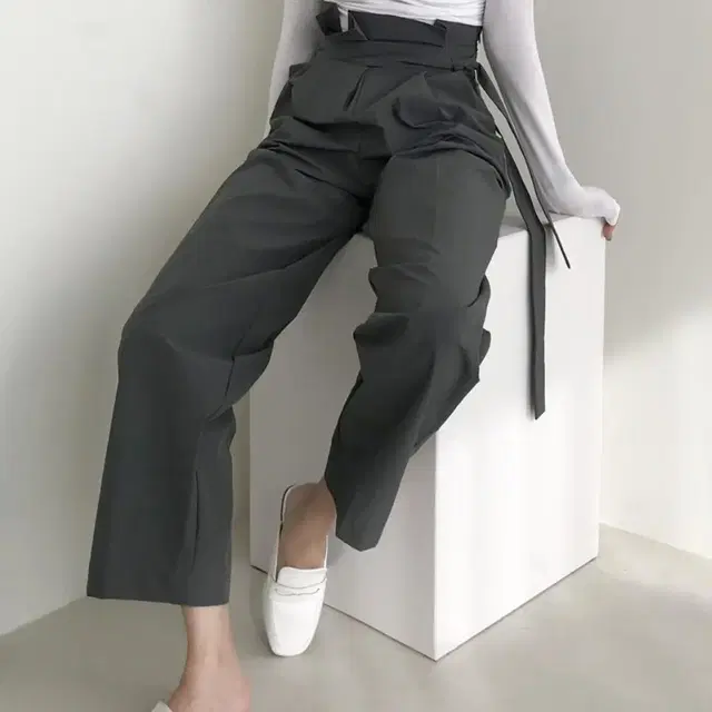 pintuck slacks 하이웨스트 벨티드 핀턱 와이드 팬츠