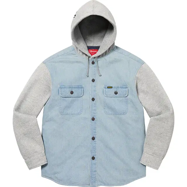 슈프림 Fleece Hooded Denim Shirt _블루 _XL