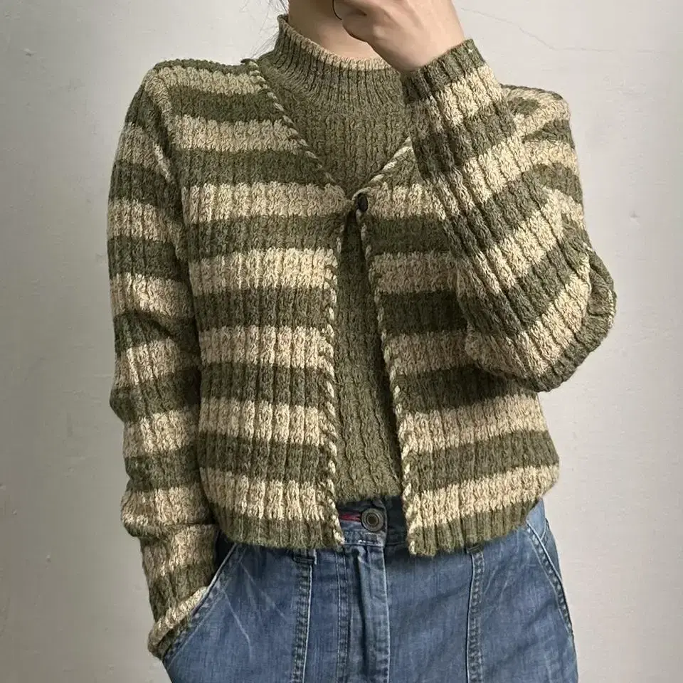 vintage stripe bolero layerd neck knit