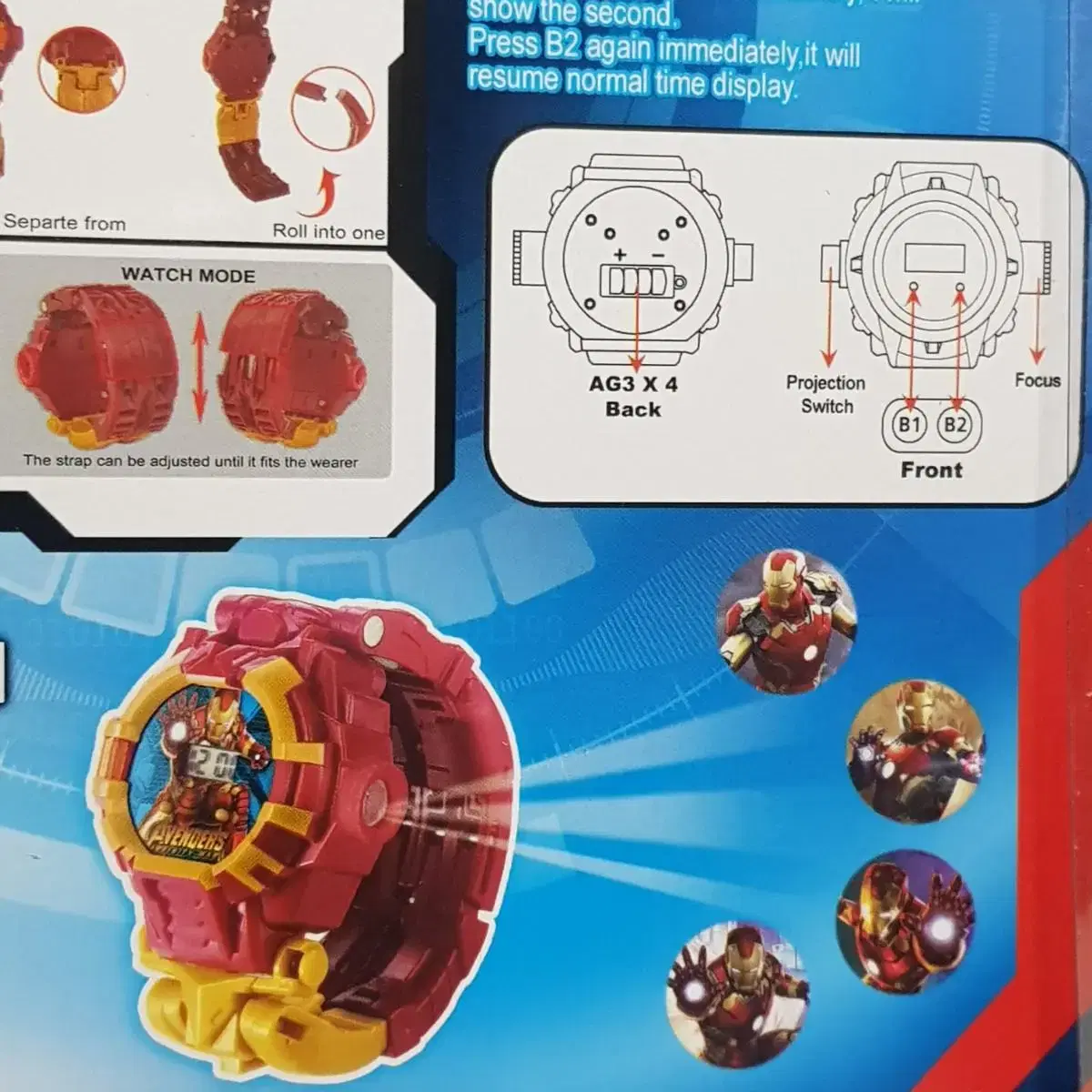 아이언맨외 변신 시계와 로보트 (미니 빔프로젝터 기능탑재)