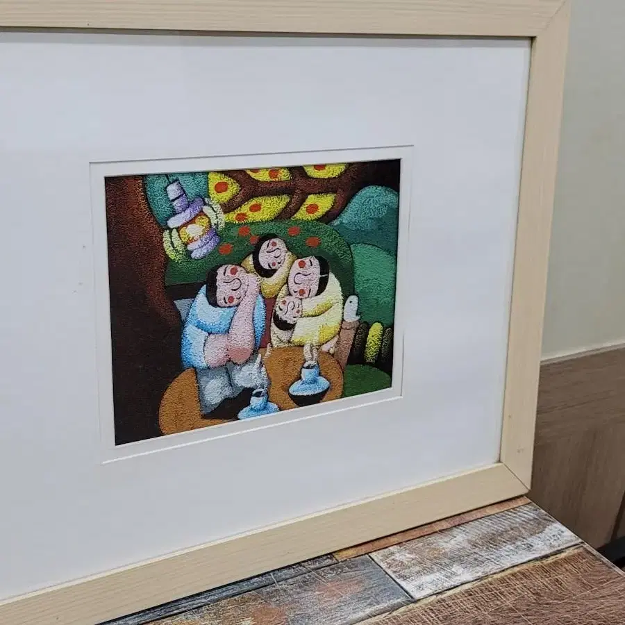 박수근풍 석채유화 그림 가족