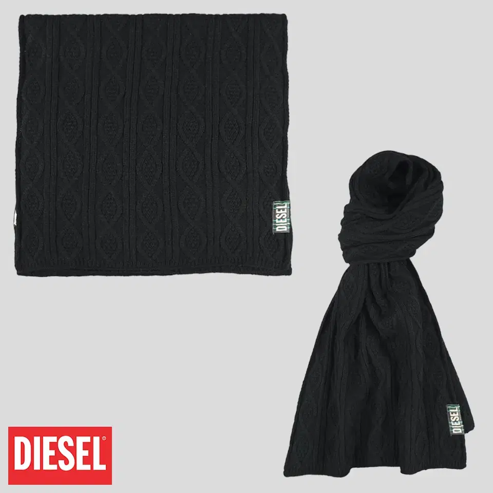 DIESEL Diesel Black Patchwork Stripe Wavy Cable Pattern Wool Blend