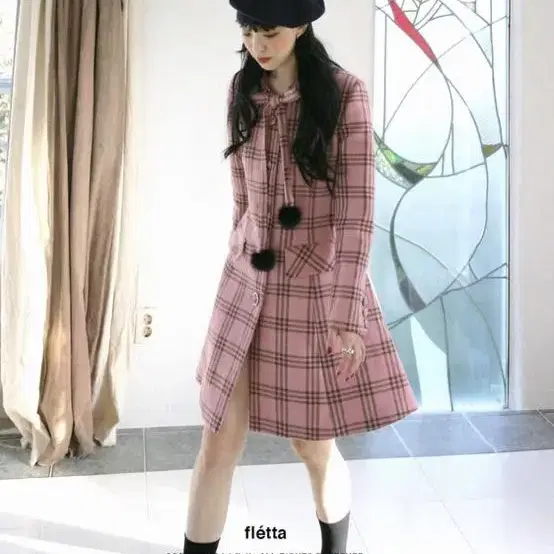 fletta pink check dress 플레따 핑크 체크 드레스