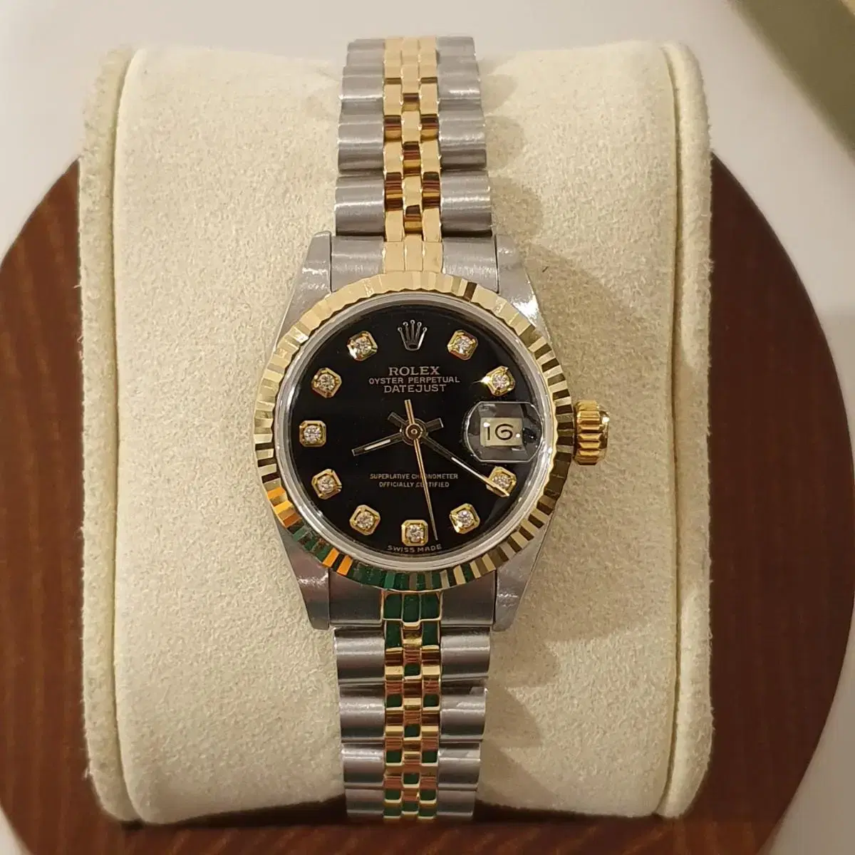 Rolex Women's Dayjust 69173 Black Ten Point Jubilee Combi