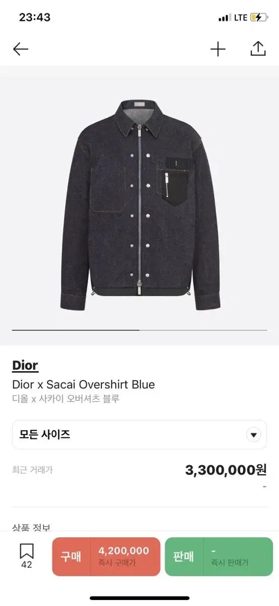 Dior Sakai Denim Shirt Jacket 50