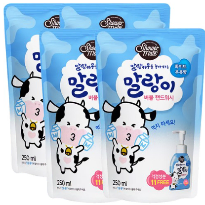 [무료배송] 샤워메이트 말랑이 핸드워시 리필 화이트우유 250ml 4개