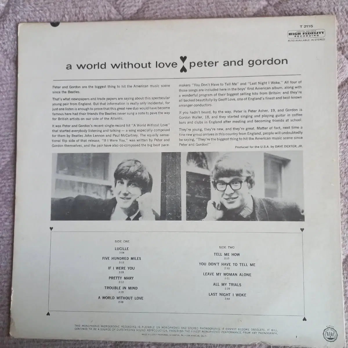 Lp중고 Peter and gordon / a world without