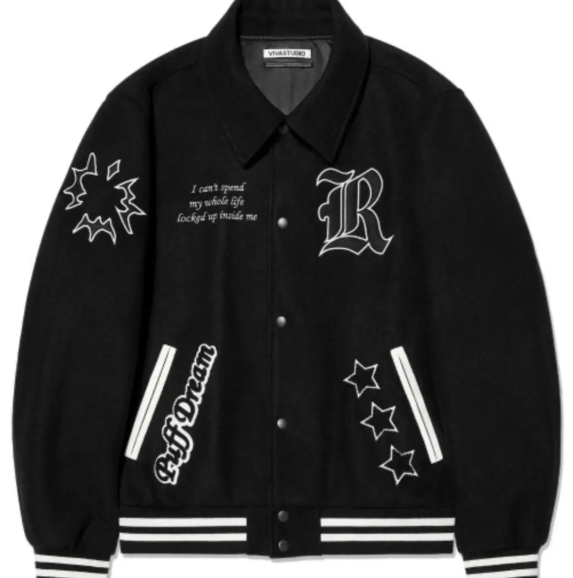 VivaStudio Black Wool Varsity Jacket L