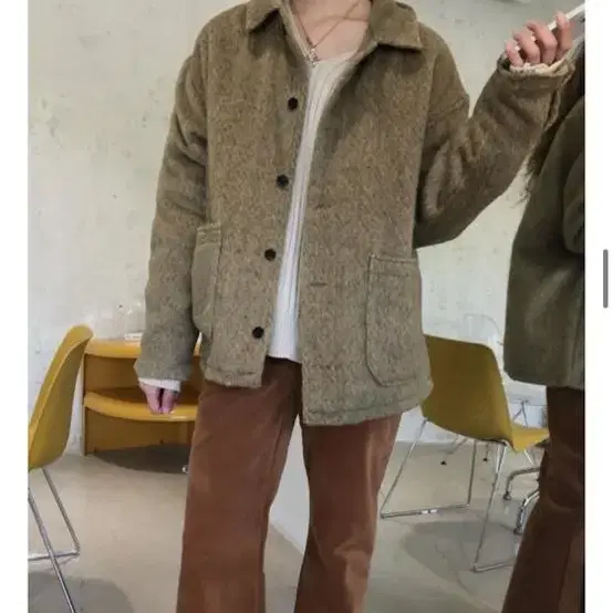 오네 mohair collar jacket 올리브 자켓