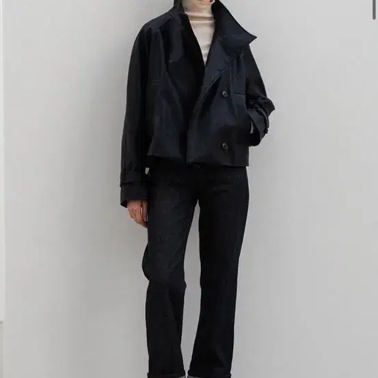 le르 raw denim roll-uped pants(black M)