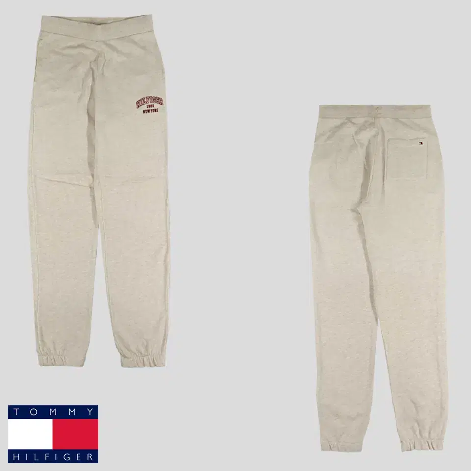 Tommy Hilfiger Ivory cream burgundy velvet logo brushed cotton banded jogger pants sweatpants