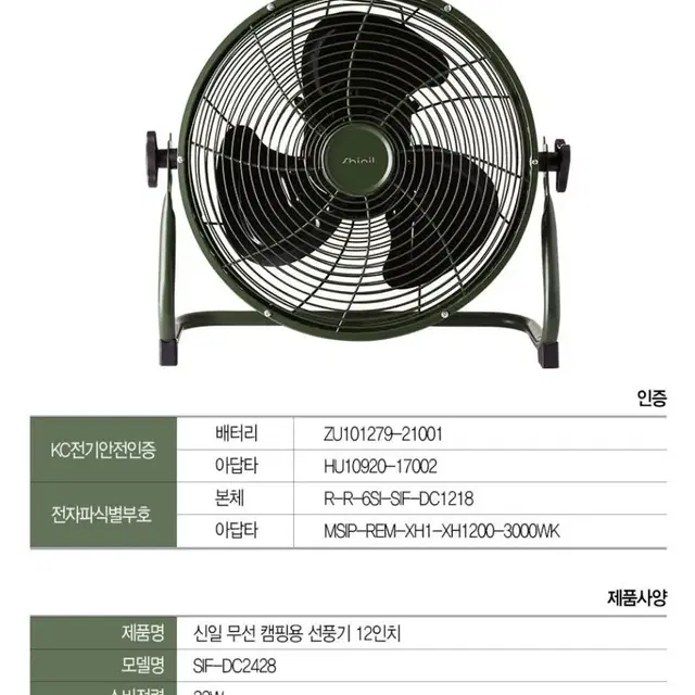 신일 무선 캠핑 선풍기 12인치 새상품