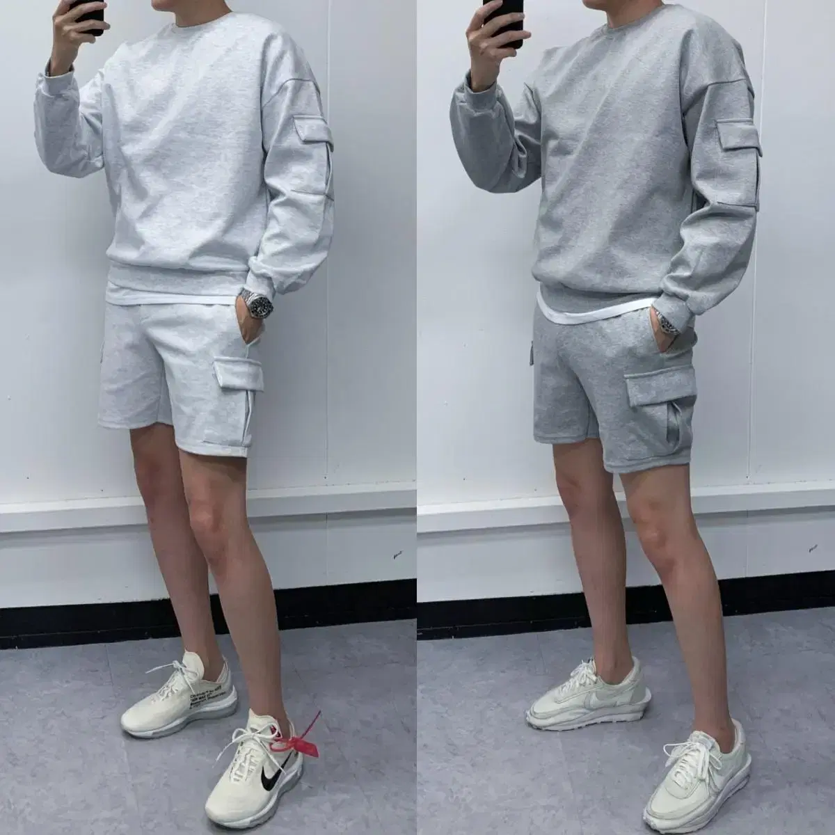 Free shipping double layer three dimensional pocket man to man,short pants training set chuu training set training clothes