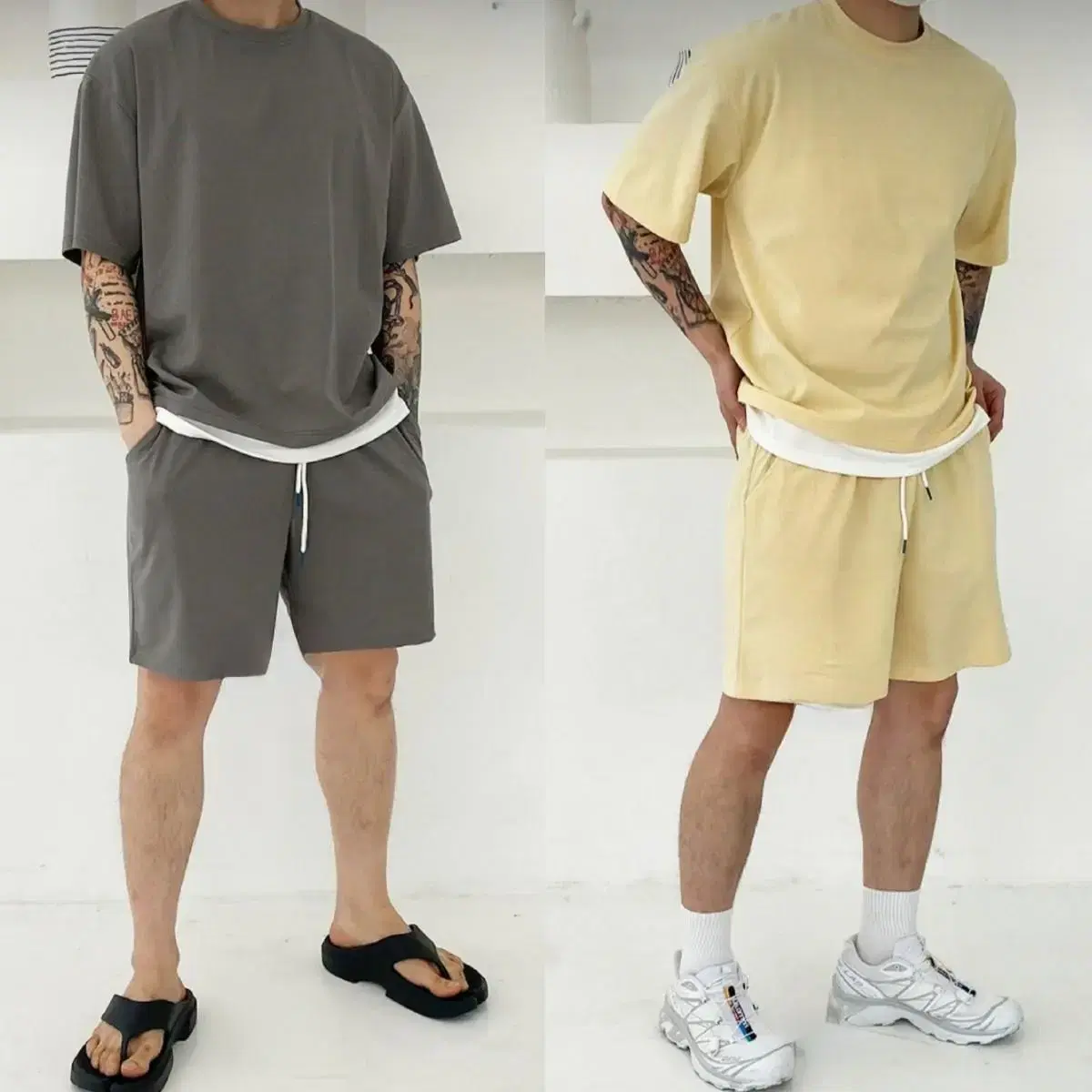 Free shipping hemmed layered vahn tee,short pants training set chuu training set