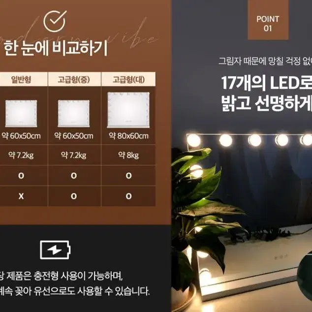 [무료배송] LED 조명 탁상 화장거울 메이크업 화장대 스크린 터치식