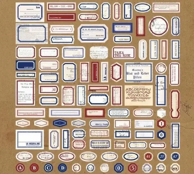 빈티지 다꾸 레드&블루 컬러 라벨 화지 스티커 100매