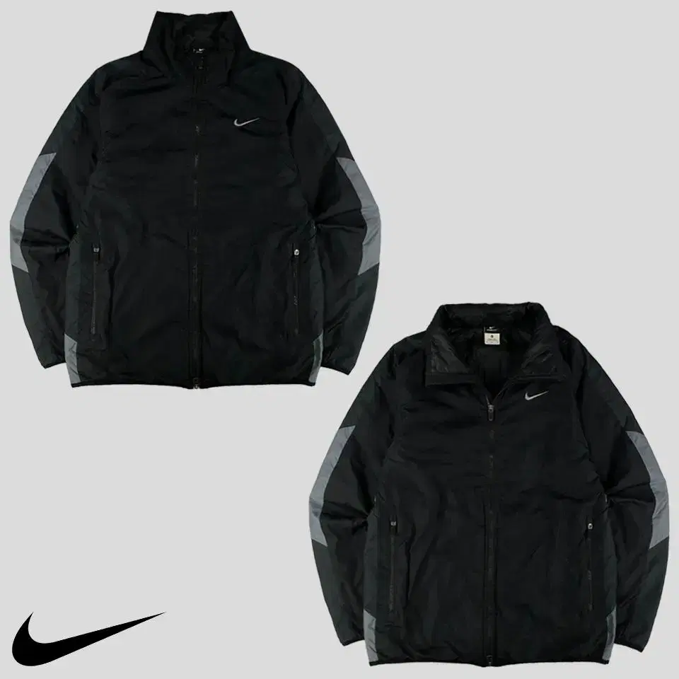 Nike Black Charcoal Swoosh Color Matching Stormfit Two Way Poly Padded Windbreaker Windbreaker