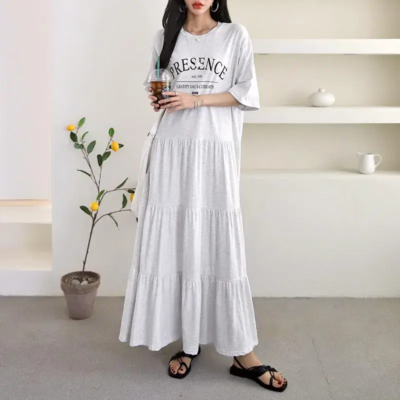 BIG SIZE LOOSE FIT SHORT SLEEVE KANGKANG MAXI DRESS LONG DRESS PREGNANT WOMAN'S DAILY MOM LOOK