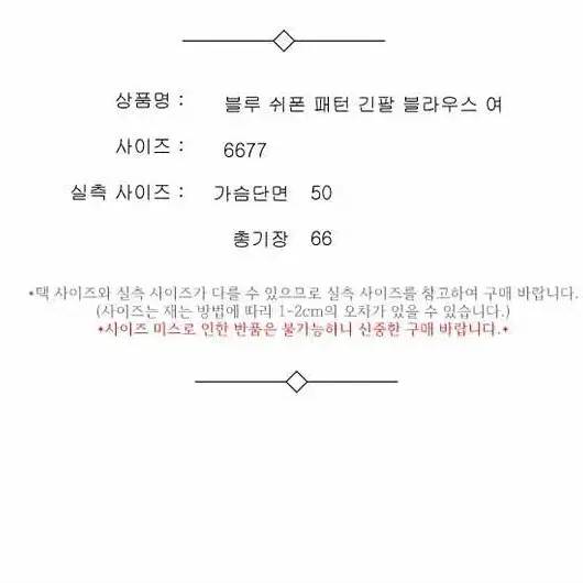 블루 쉬폰 패턴 긴팔 블라우스 여 6677 / 330959