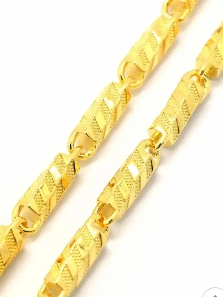 #18K 24K wide diagonal bamboo necklace 8mm thick 30Keum men's gold necklace