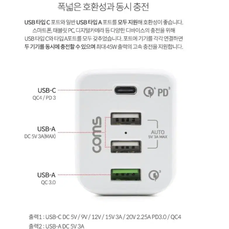 (새상품)고속 충전기 4포트 (해외 사용 플러그 4종 포함)