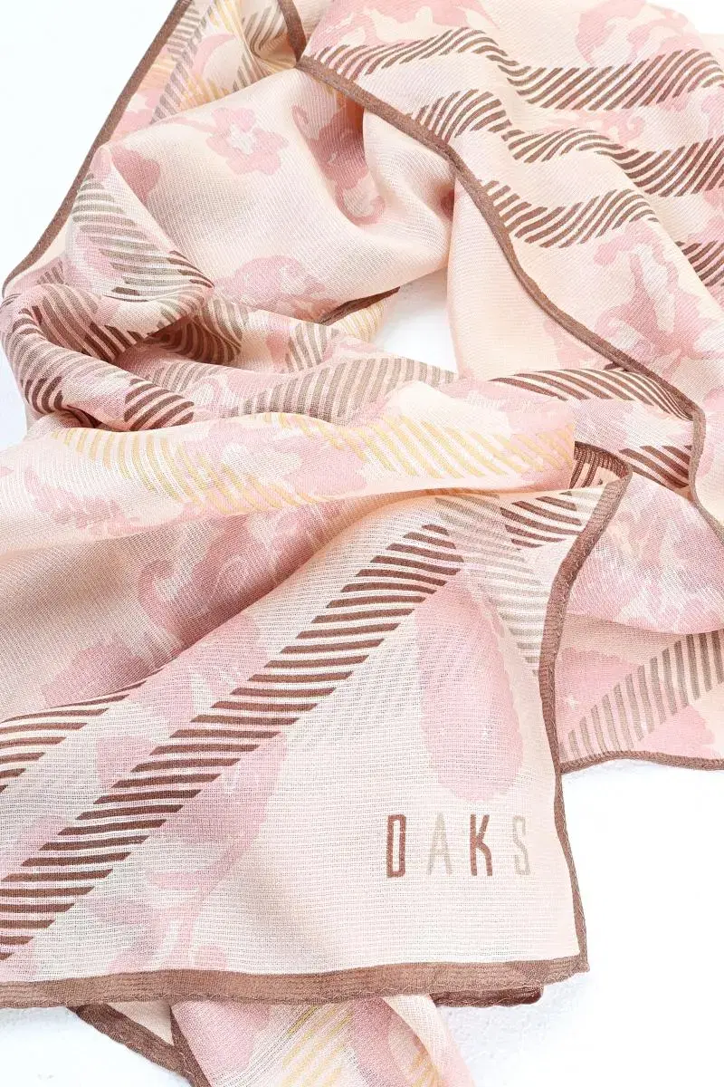 (F) Daks Silk Scarf Brown Light Pink Luxury ACC ION