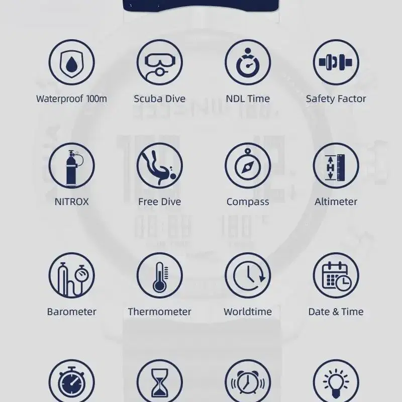 100미터 방수 스쿠버 다이빙 시계 고도 기압 온도