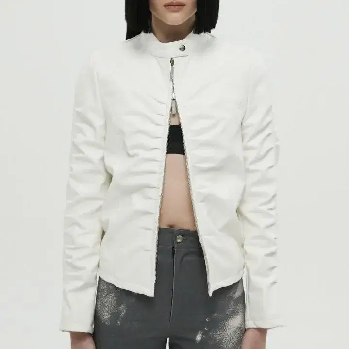 나체 SHIRRING LEATHER JACKET