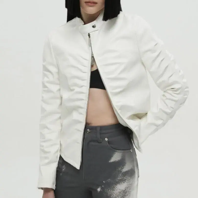 나체 SHIRRING LEATHER JACKET