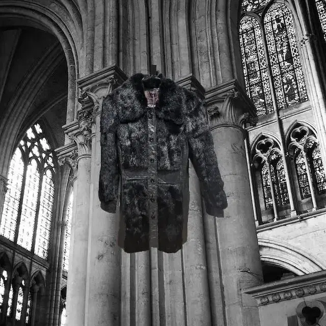 고딕 고스 십자가 퍼 레더 자켓 gothic goth cross fur