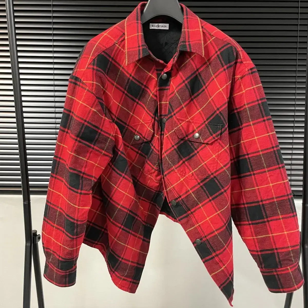 Balenciaga Flannel Swing Jacket in Red Check