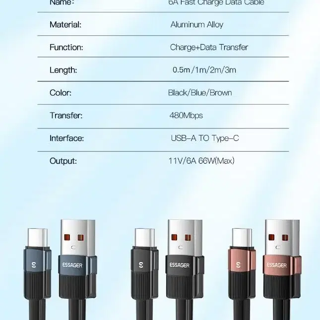 고속충전케이블 Essager 6A USB-타입C 케이블 2m 판매합니다