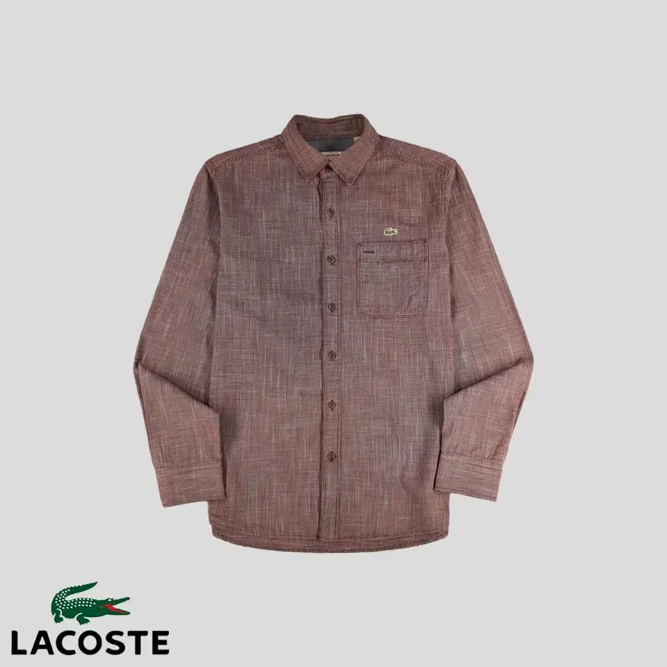 Lacoste Burgundy Logo Patch Pocket Boccasi Pattern Cotton Shirt SIZE S