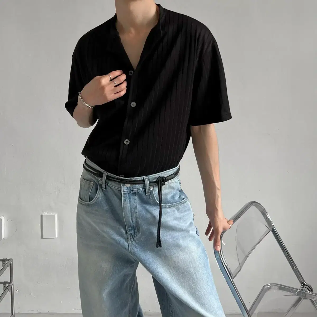 Rebbed Short-sleeved cardigan 남자 반팔 가디건