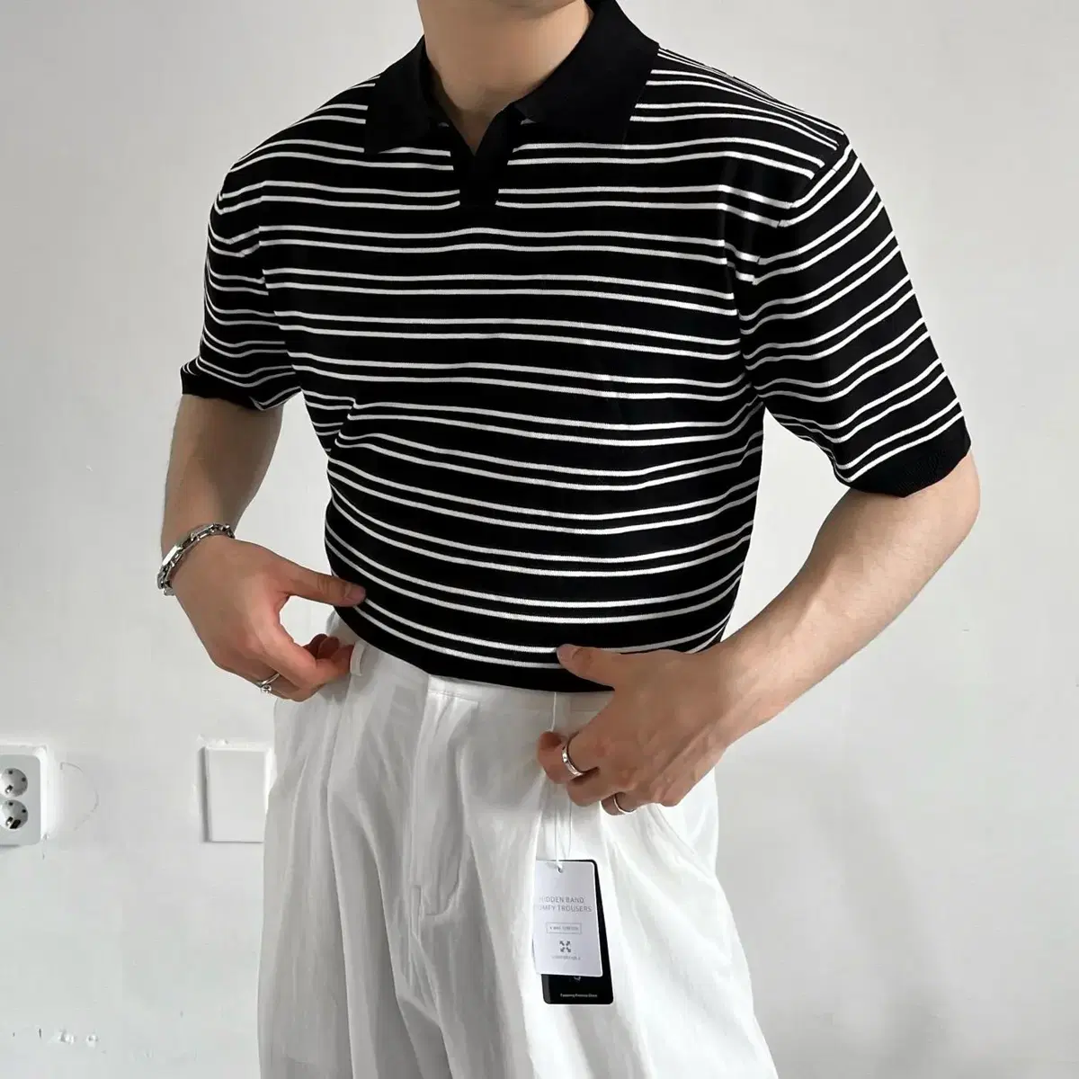 Marine stripe open knit T 남자 스트라이프 니트 반팔