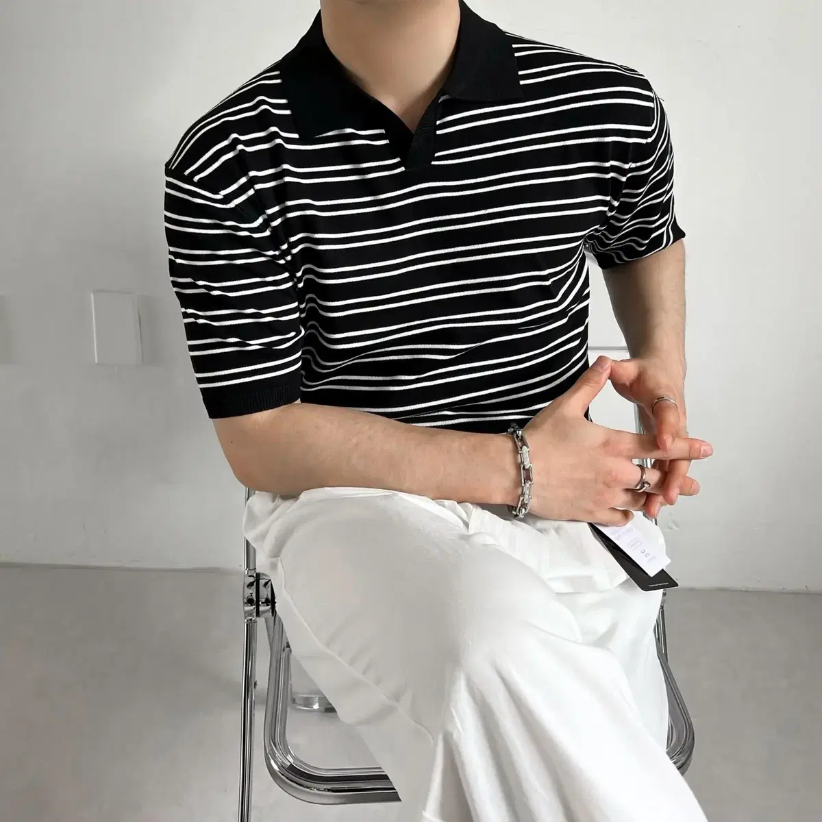 Marine stripe open knit T 남자 스트라이프 니트 반팔