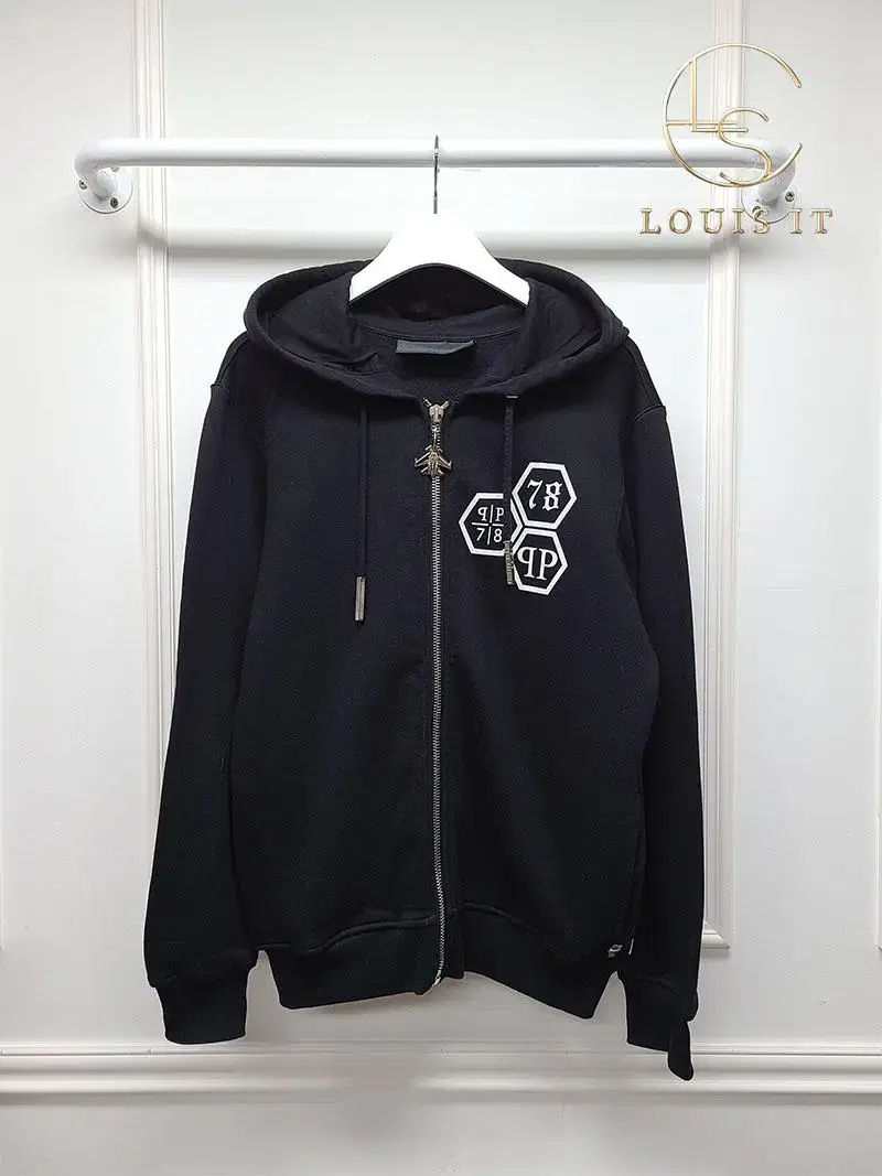 [L] Philip Plein Black Big Skull Swarovski keyring Charm Hoodie Zip Up