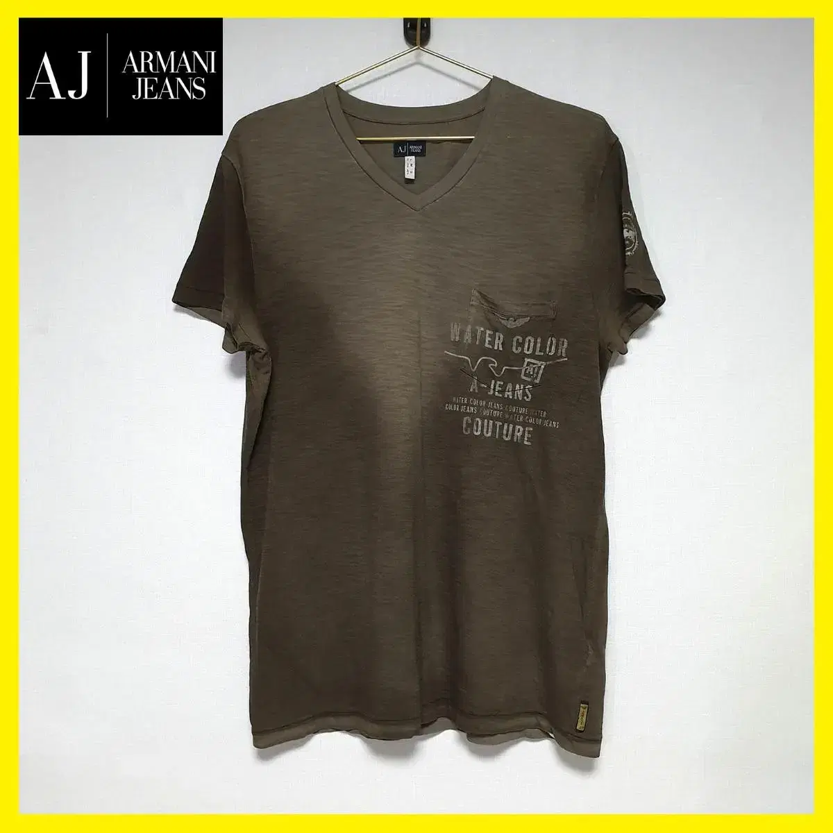 [L] 아르마니진 워싱 브이넥 반팔티 카키 ARMANI JEANS