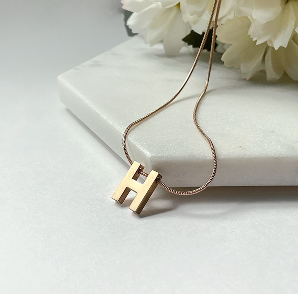 Rose Gold H Initials Serpentine Chain Necklace