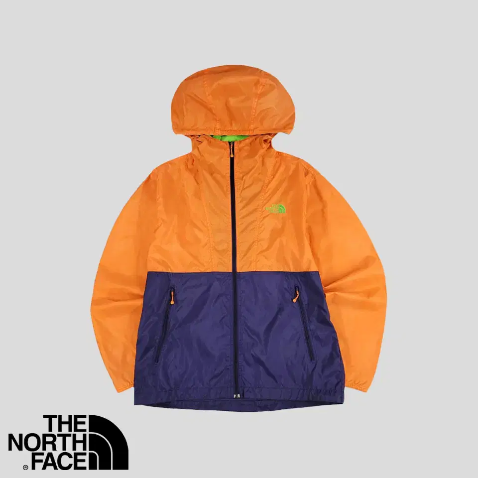 The North Face Orange Navy Colorblocked Green Embroidered Nylon Ripstop High Neck Lightweight Hoodie